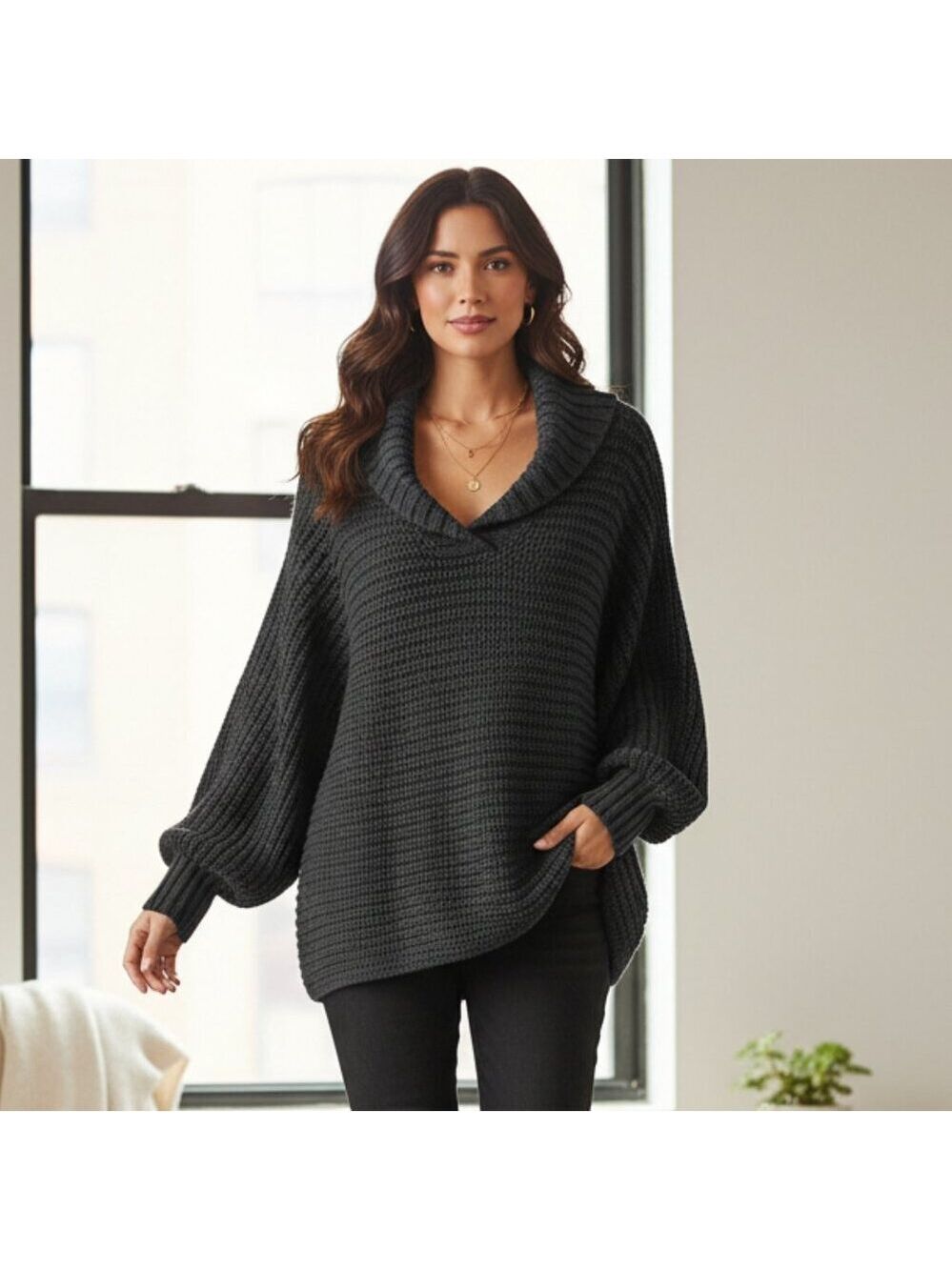 Chunky Knit Cowl Neck Sweater | Oversized Cozy Textured Pullover | Women’s XL